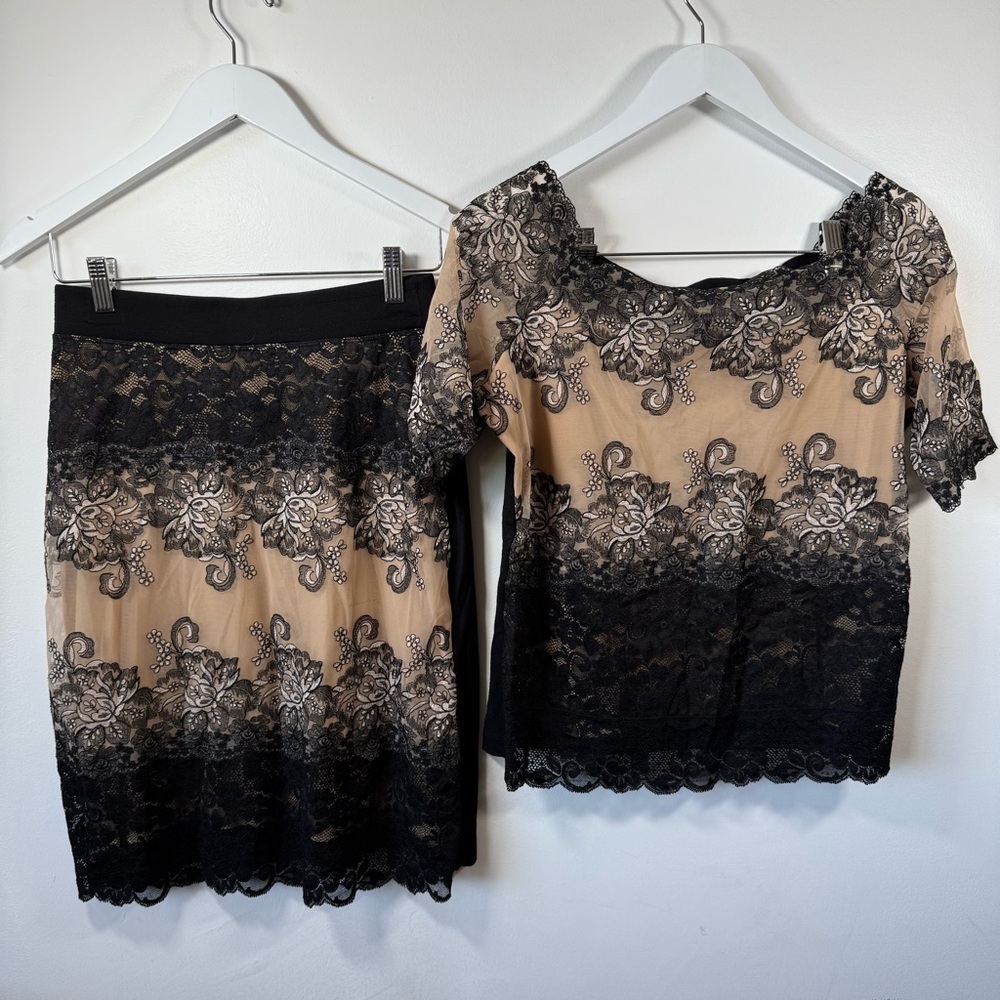 Eden Rose Paris Black and Tan Lace Top & Skirt